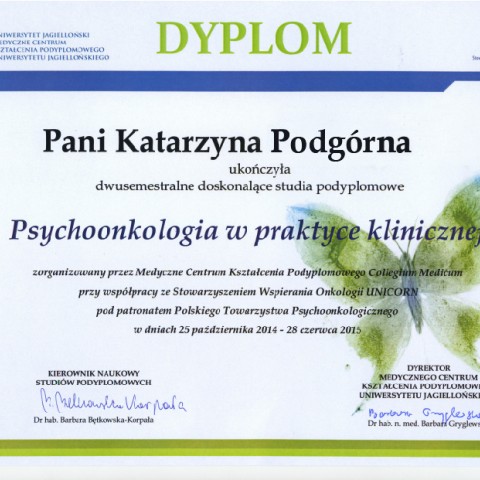 dyplom psychoonkolog Katarzyna Podgórna